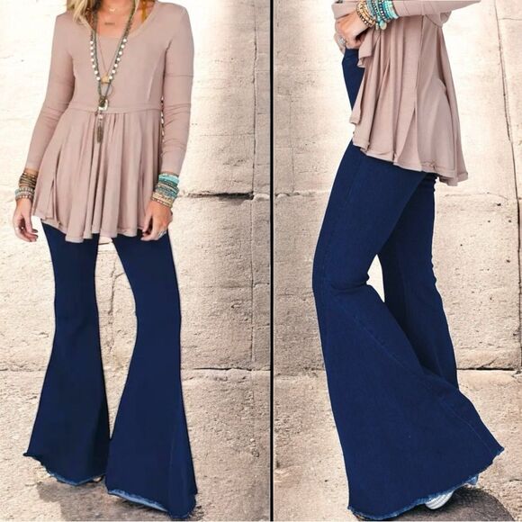 HomeFolk/L&B Dark Wash Bell Bottom Flare Jeans NWT - Picture 5 of 15